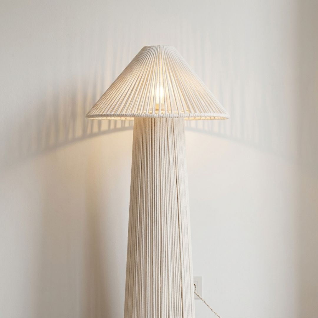 Alabaster Raffia Floor Lamp – Minimalist Woven Cord Standing Light