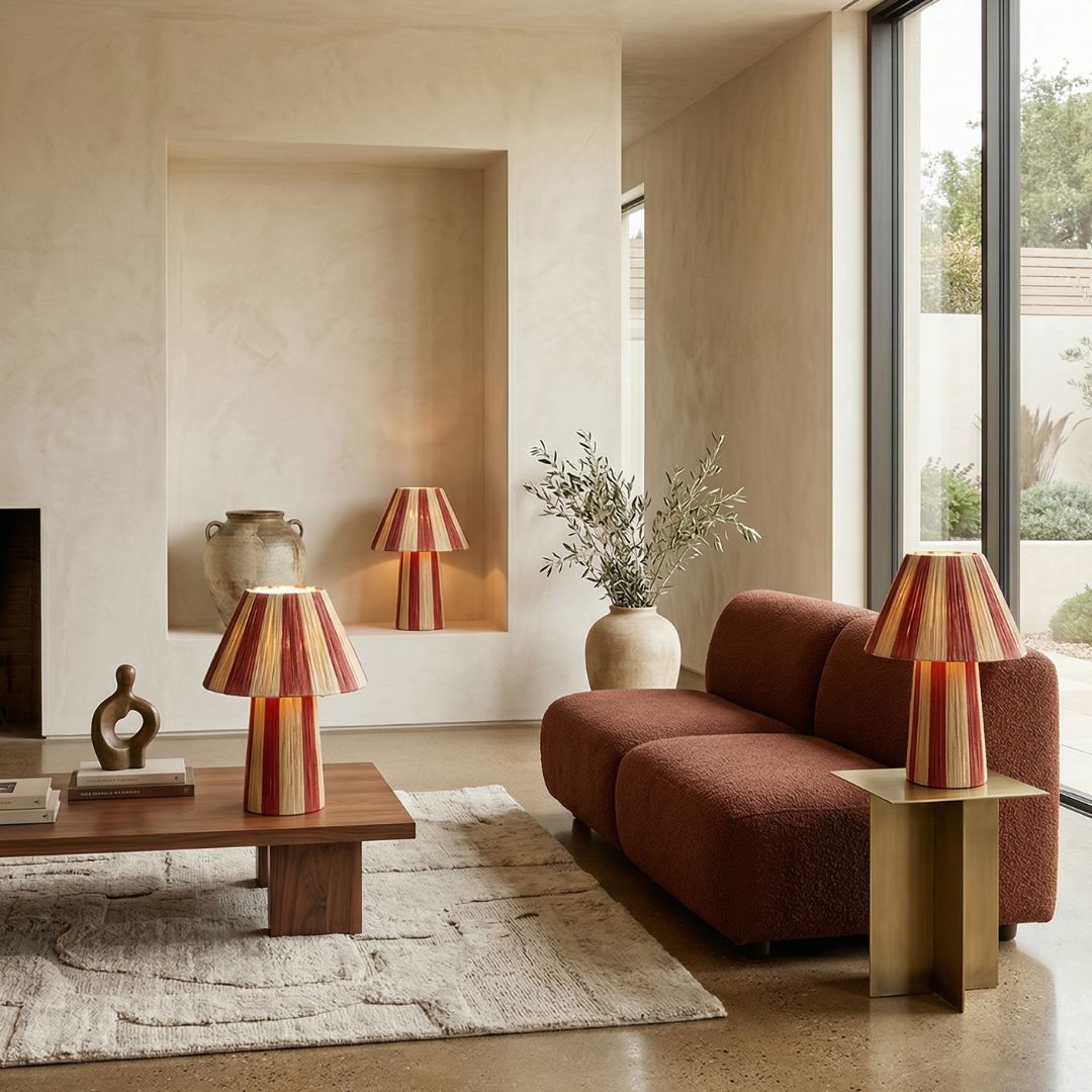 Hand-Woven Raffia Pedestal Table Lamp