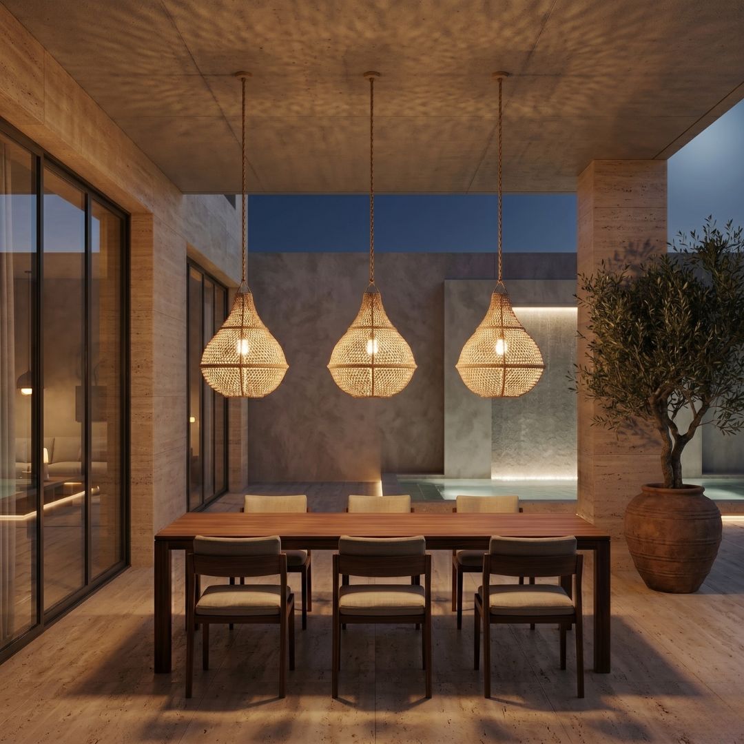 Artisanal Woven Raffia Teardrop Pendant Light