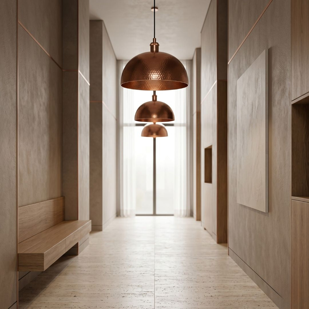 Hammered Pure Copper Dome Pendant Light