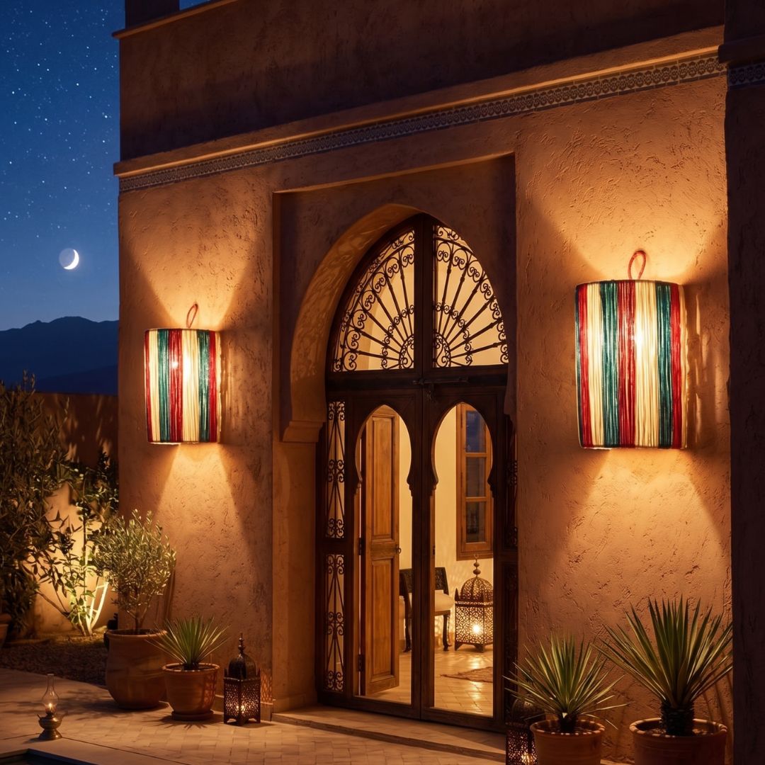 Multi-Color Striped Raffia Sconce
