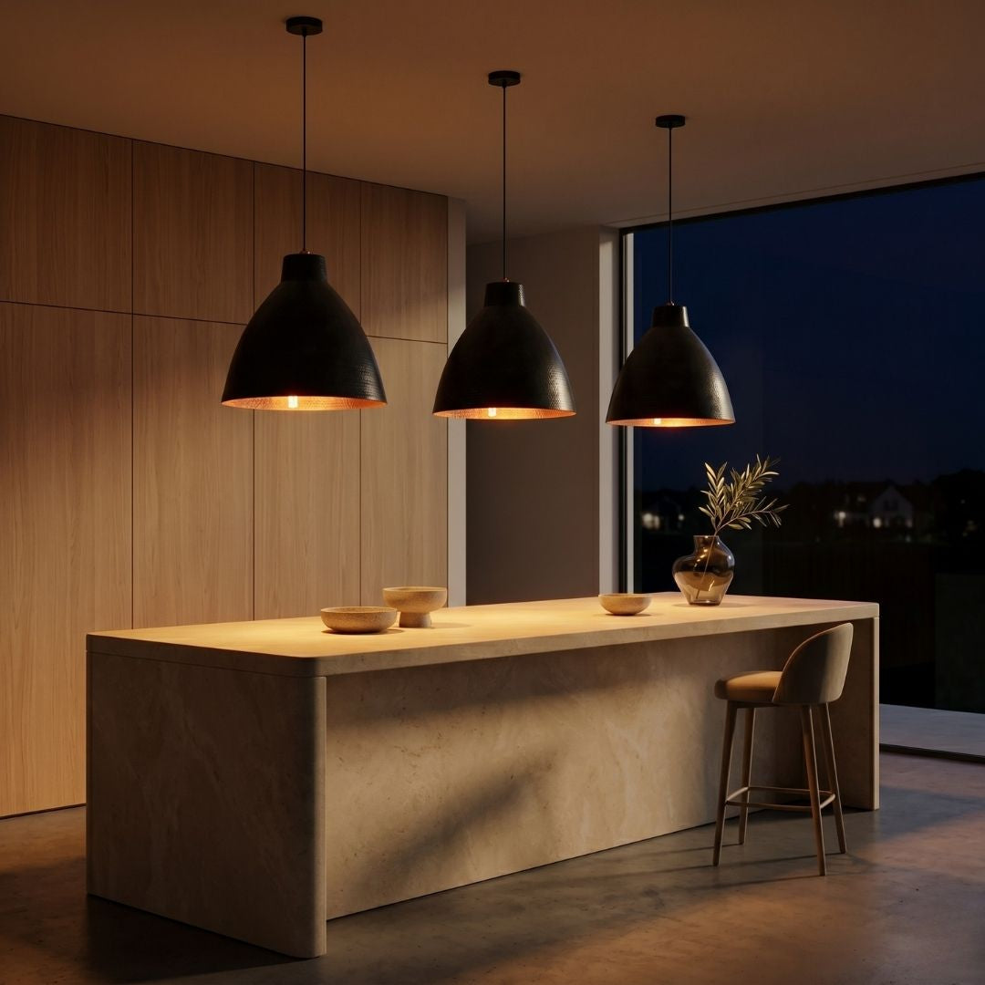 Hand-Hammered Black & Copper Dome Pendant Light