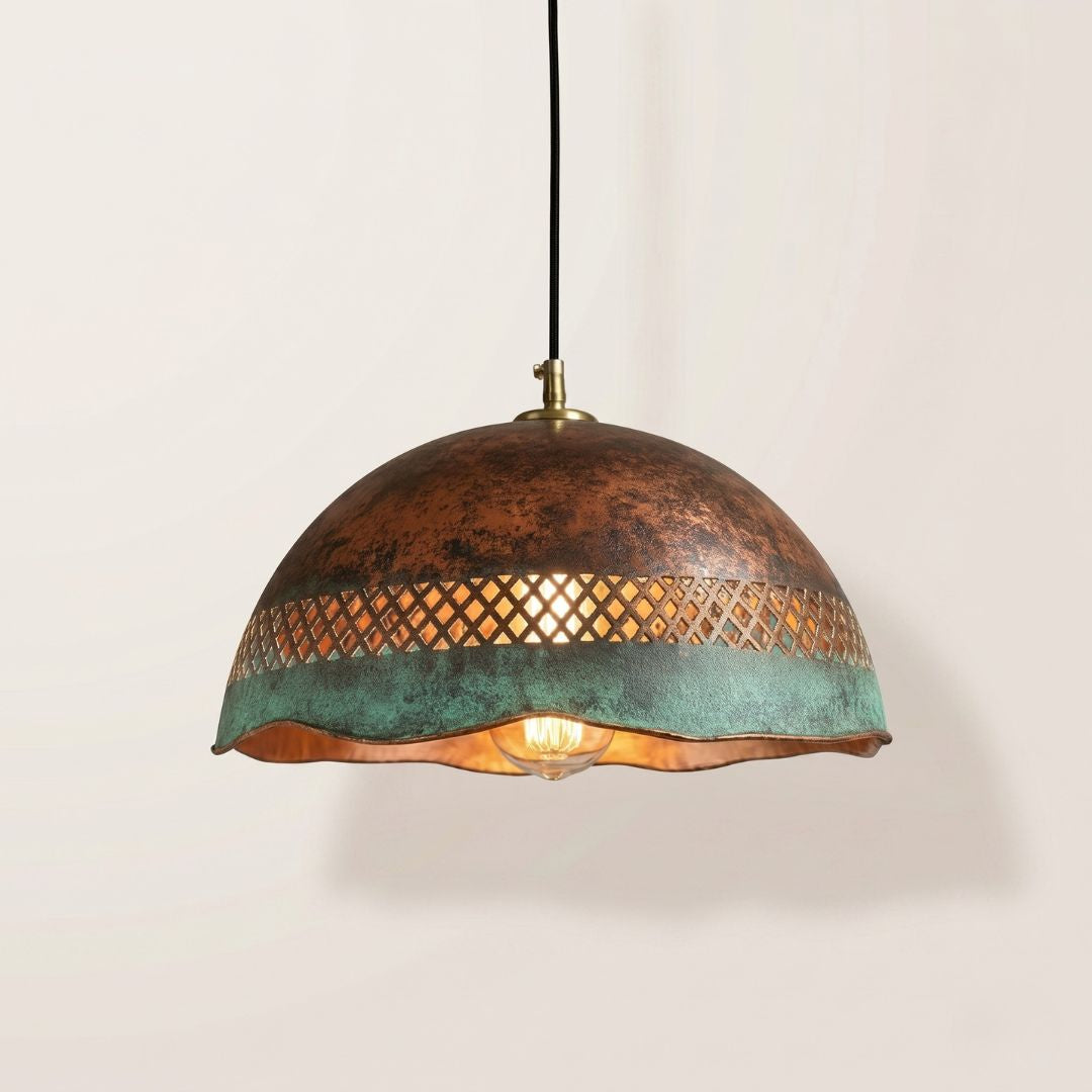 Laser-Cut Copper & Verdigris Scalloped Pendant
