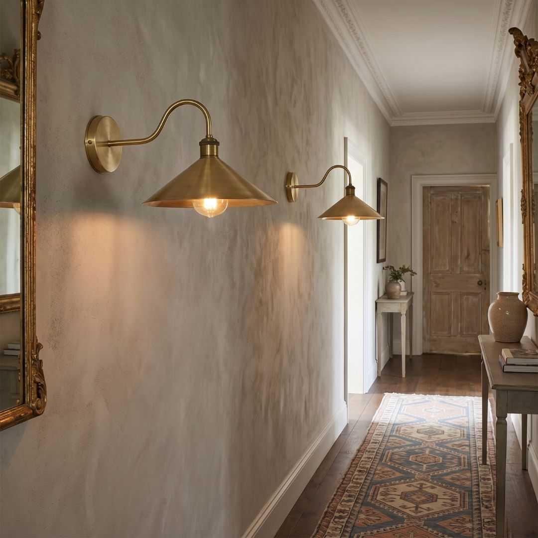 Aged Brass Curved Gooseneck Wall Sconce
