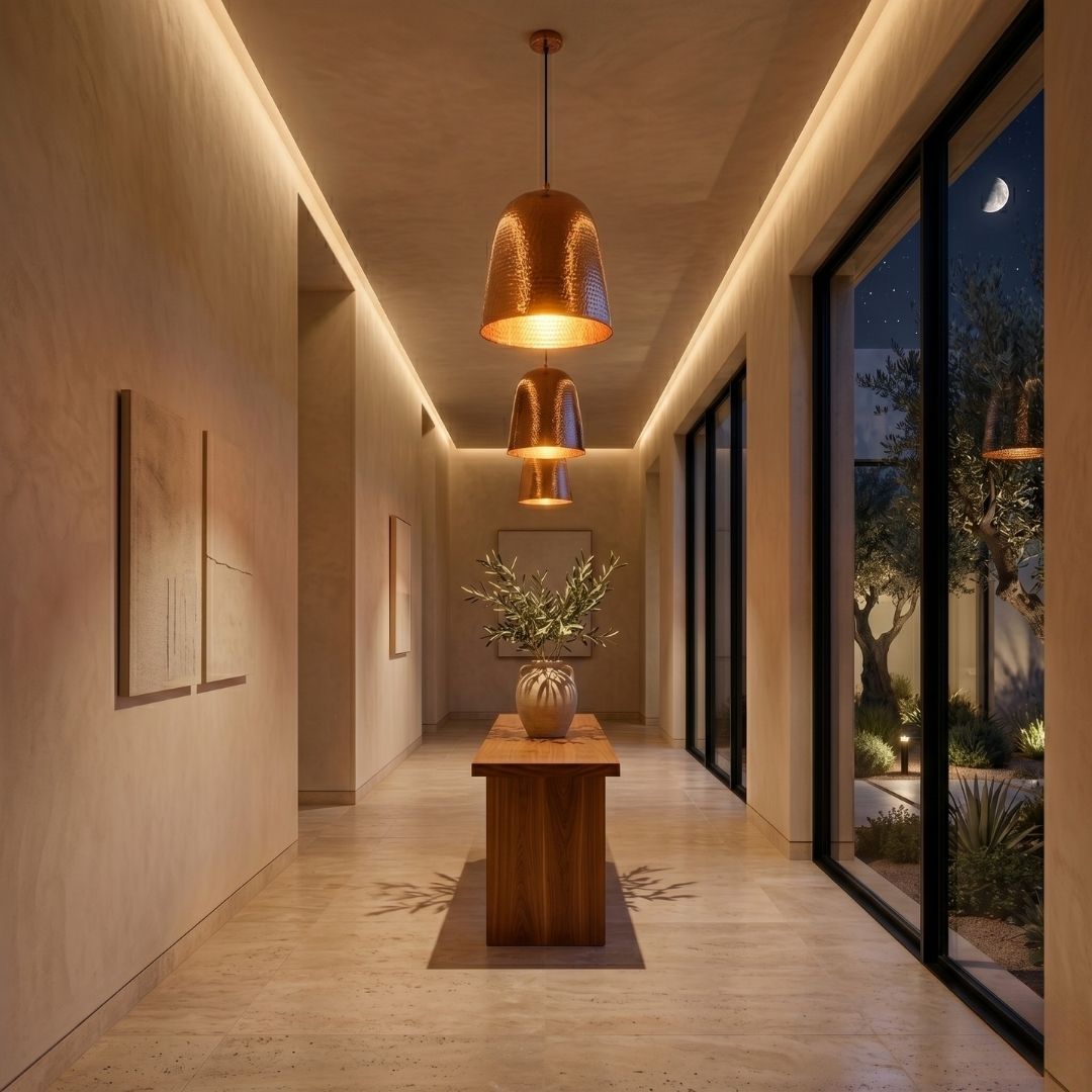 Hand-Hammered Solid Copper Bell Pendant Light