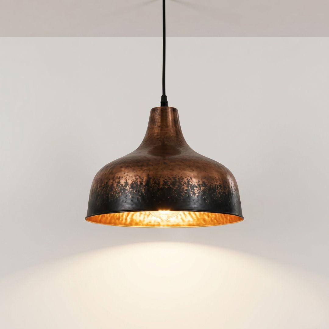 "Obsidian" Copper Pendant – Smoked Gradient Hand-Hammered Dome