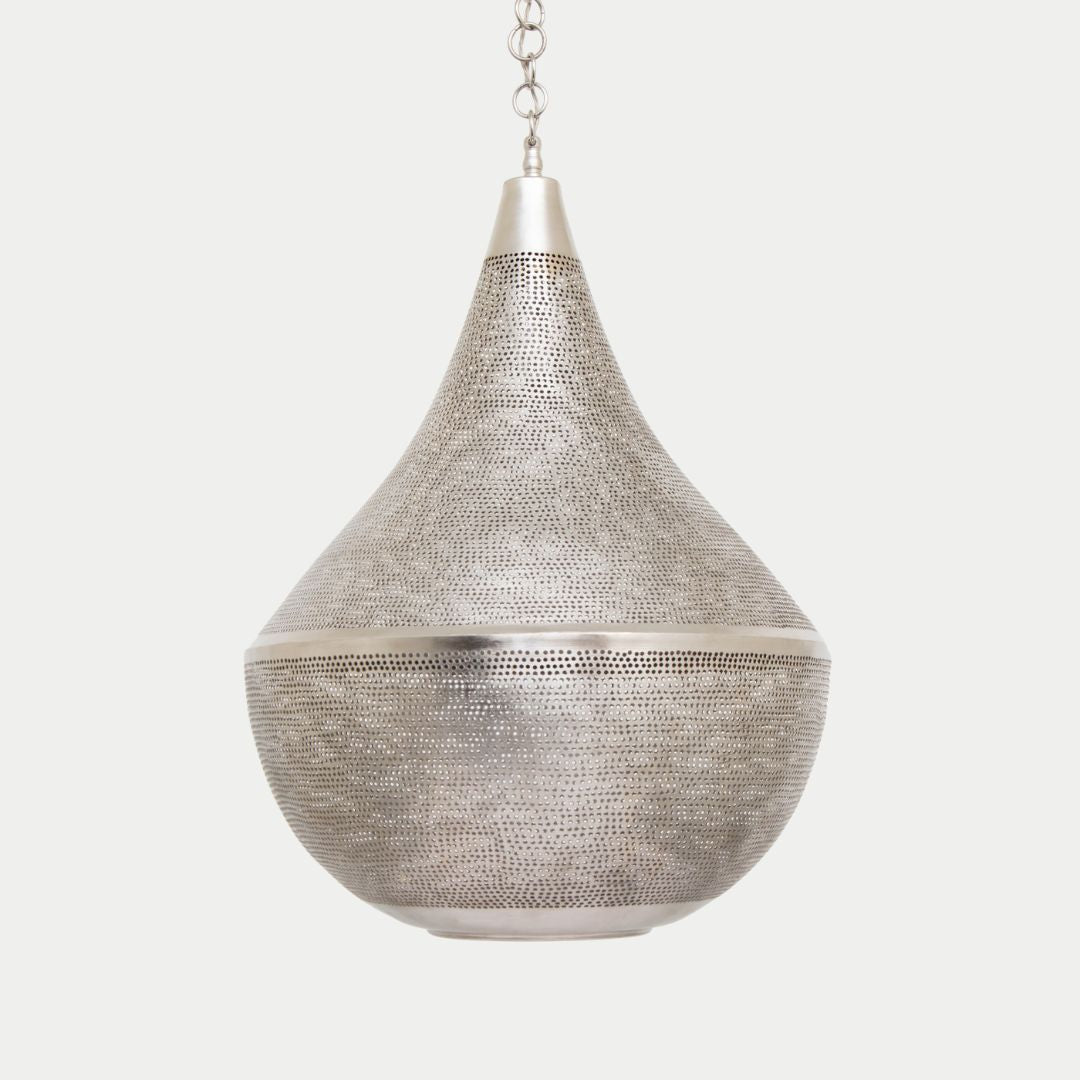 Nihale : Hand-Pierced Silver Moroccan Tear Drop Pendant