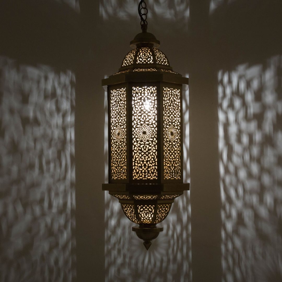 Shahida : Handcrafted Moroccan Hexagonal Brass Lantern