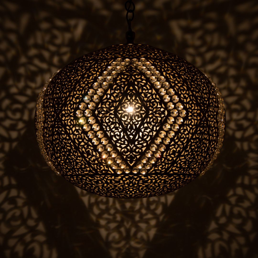 Elbatoul : Orbital Brass & Crystal Moroccan Pendant