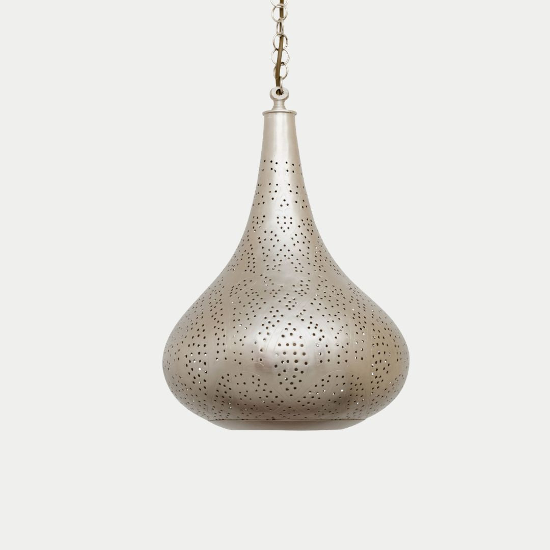 Fatema : Hand-Etched Moroccan Brass Teardrop Pendant Light