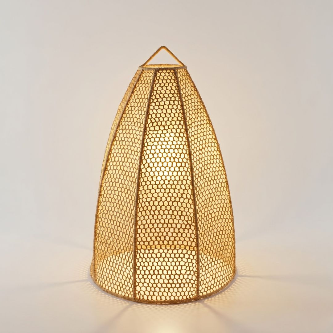 Open-Weave Raffia Floor Lantern