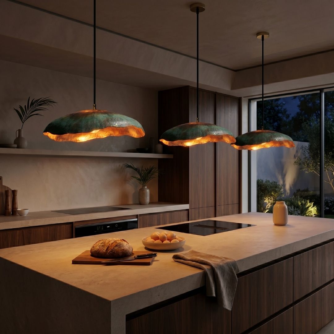 Patina Copper Pendant – Sculptural Wavy-Edge Hanging Light