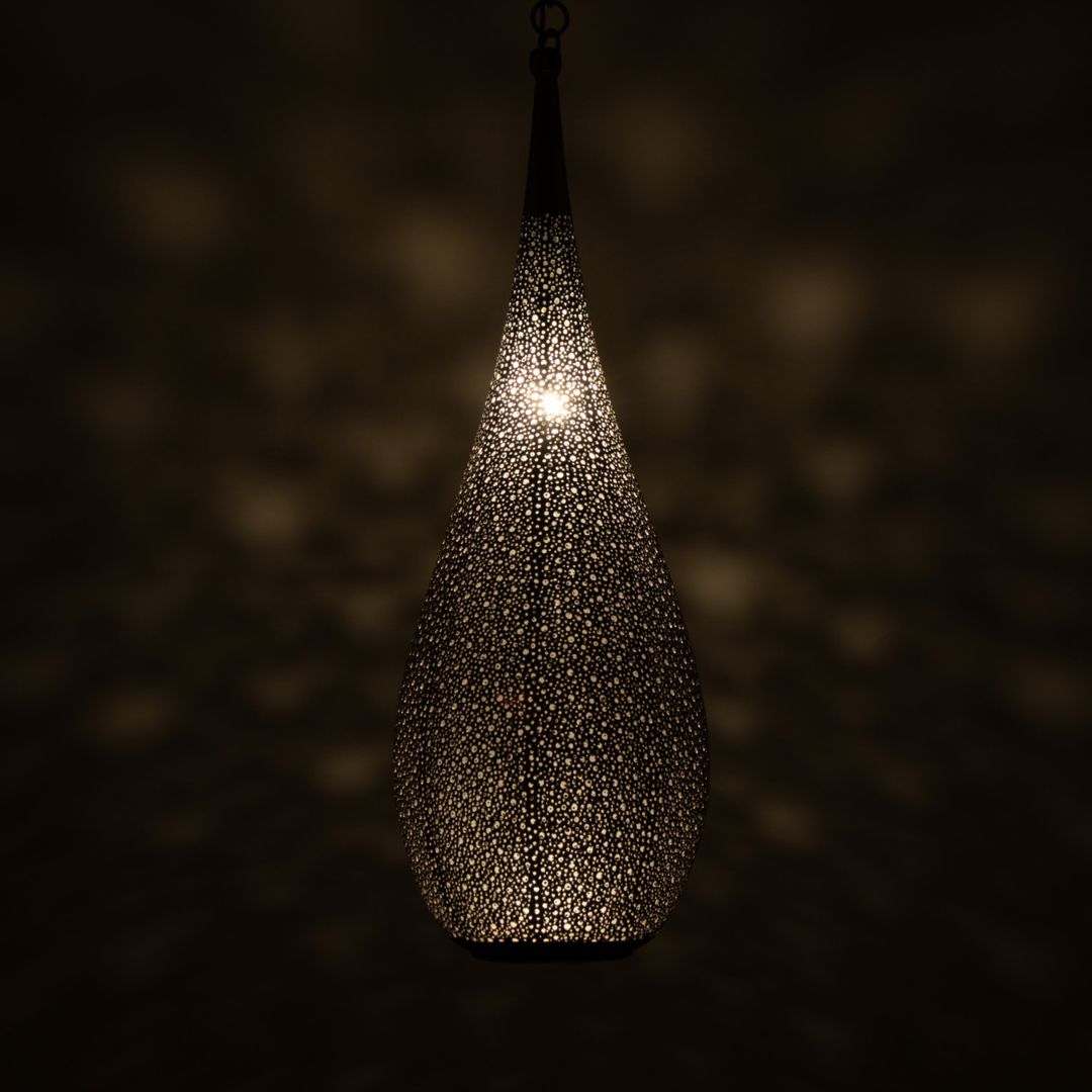Rawaa : Hand-Pierced Brass Teardrop Pendant