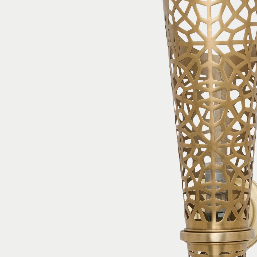 Geometric Lattice Brass Torch Sconce