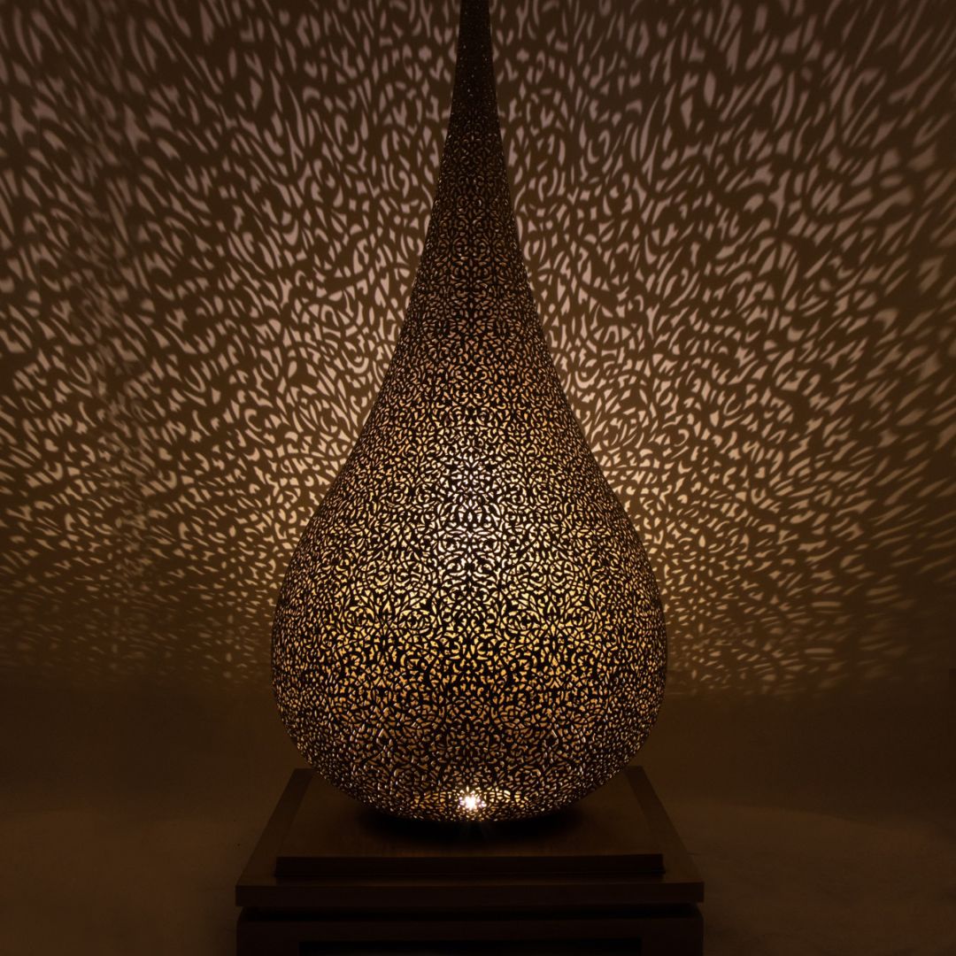 Sokar : Hand-Pierced Brass Teardrop Floor Lamp
