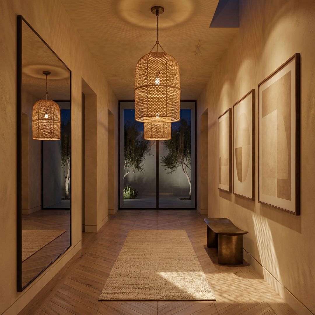 Artisanal Woven Raffia Capsule Pendant Light