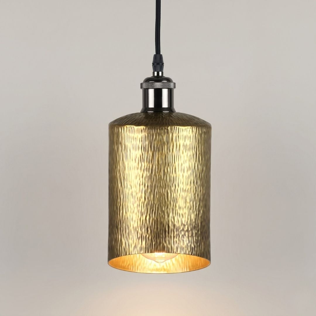 Hand-Hammered Brass Cylinder Pendant Light