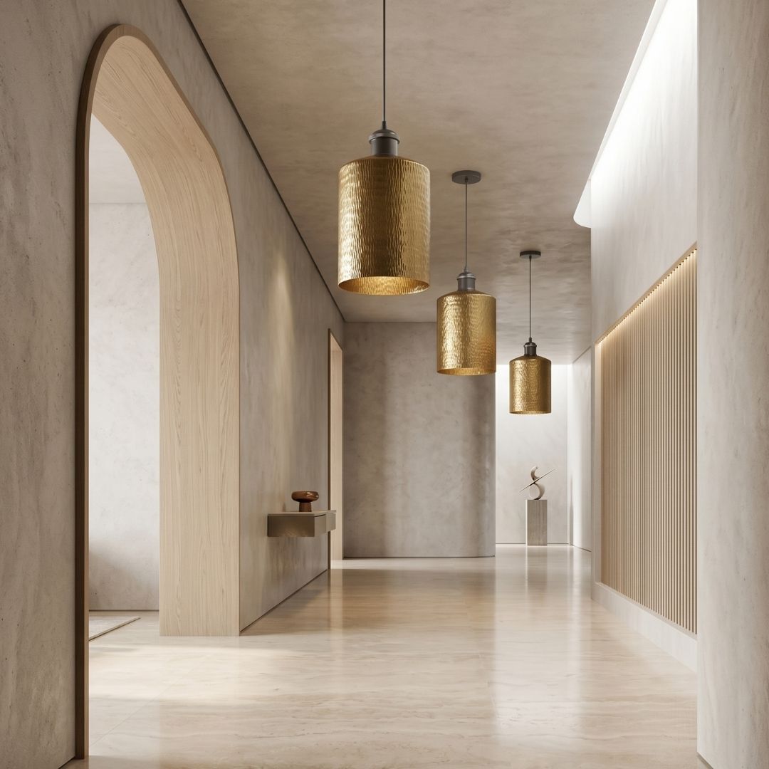 Hand-Hammered Brass Cylinder Pendant Light