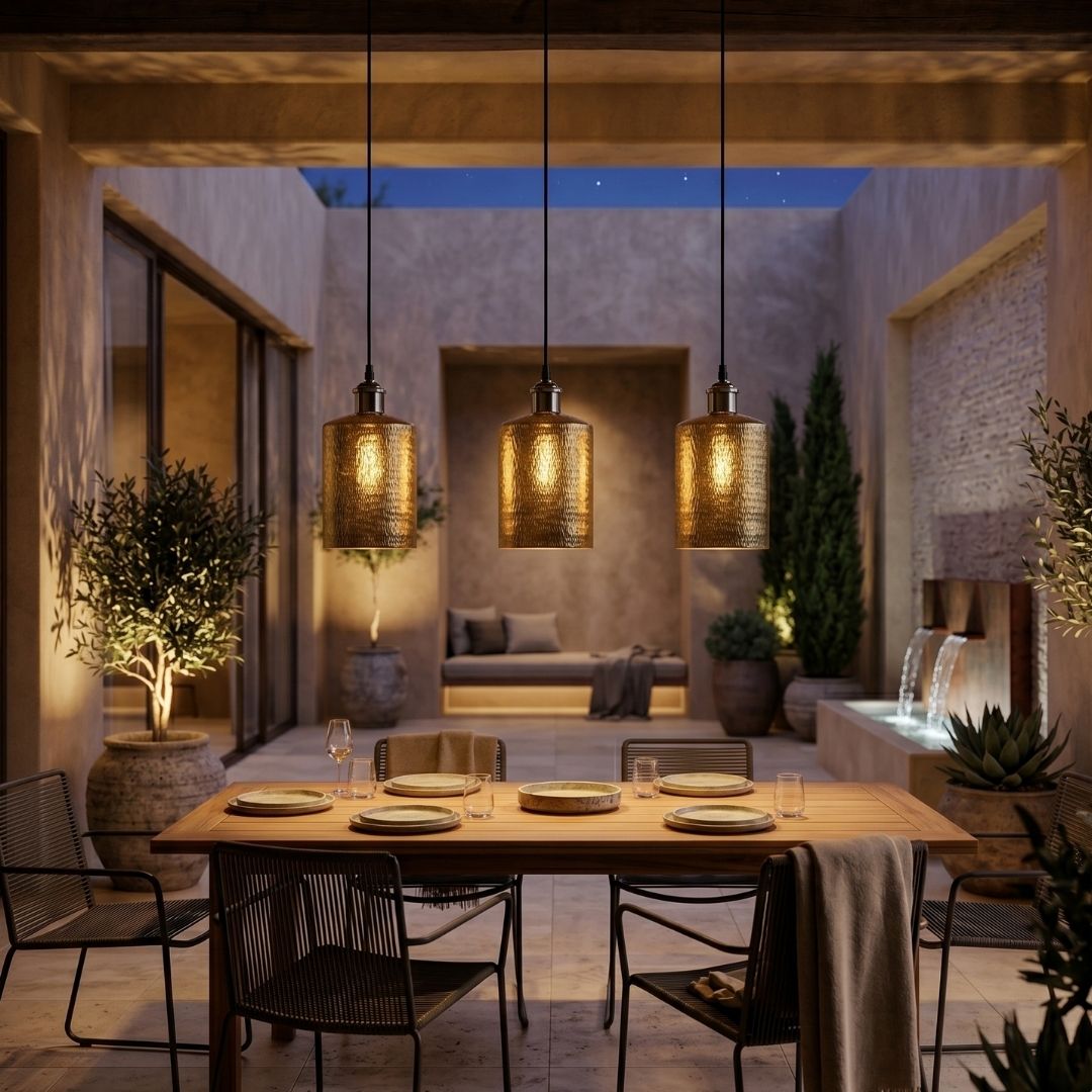 Hand-Hammered Brass Cylinder Pendant Light
