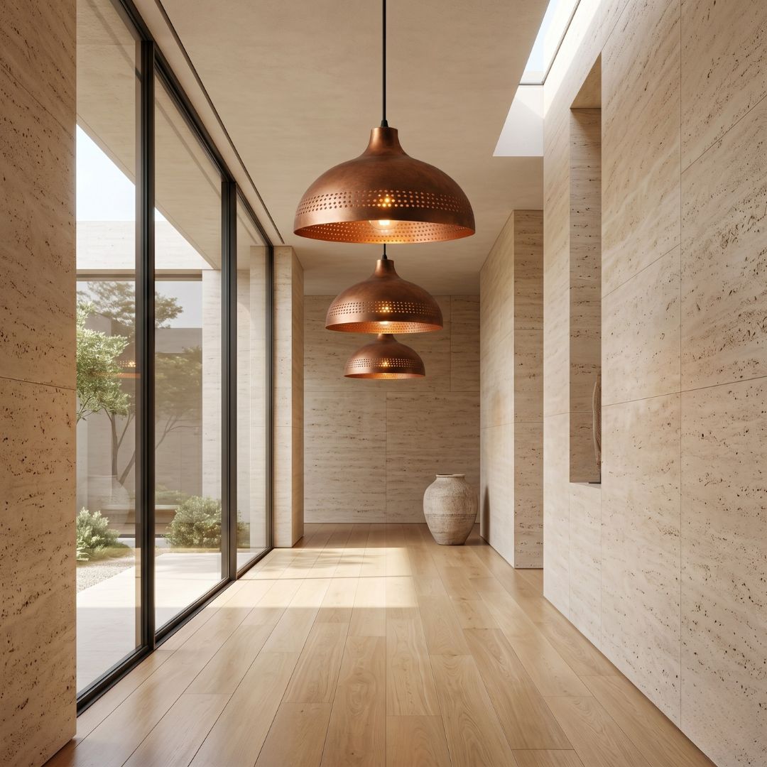 "Stardust" Perforated Copper Pendant – Aged Bronze Dome
