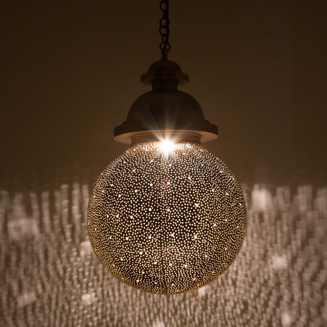 Bader :Hand-Pierced Brass Globe Pendant