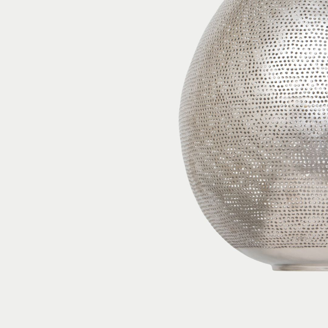 Hala : Hand-Pierced Silver Ovoid Pendant Light