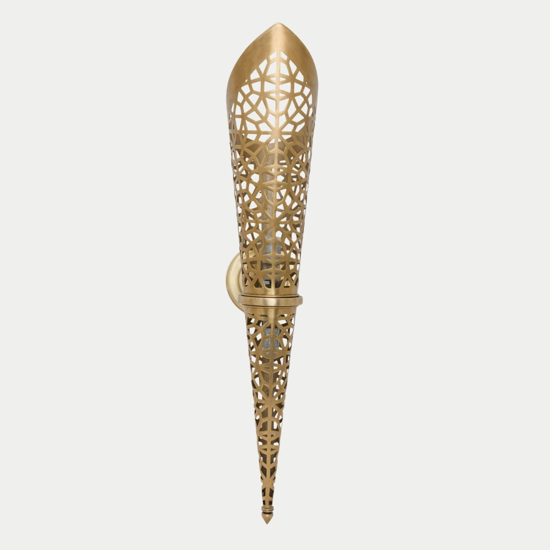 Geometric Lattice Brass Torch Sconce
