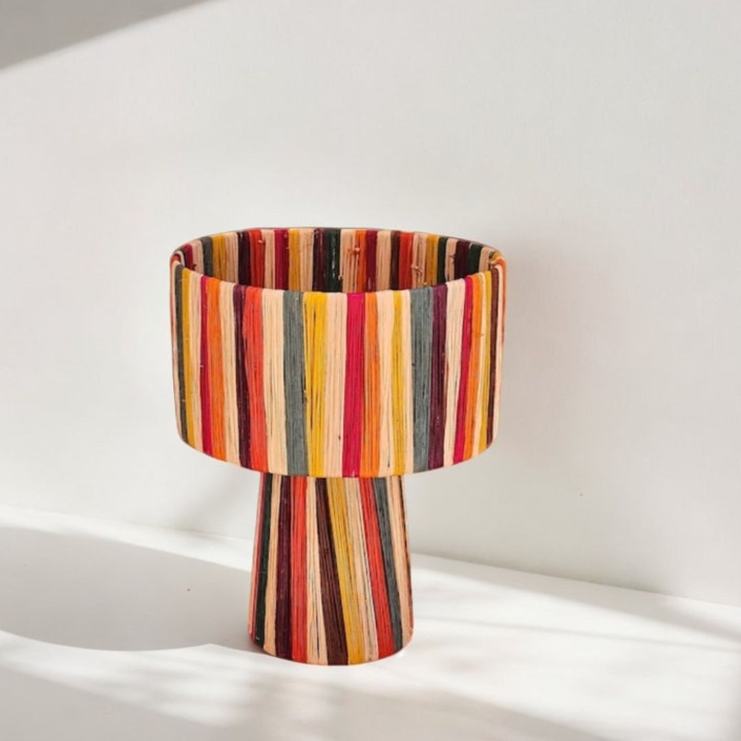 Hand-Woven Raffia Pedestal Table Lamp