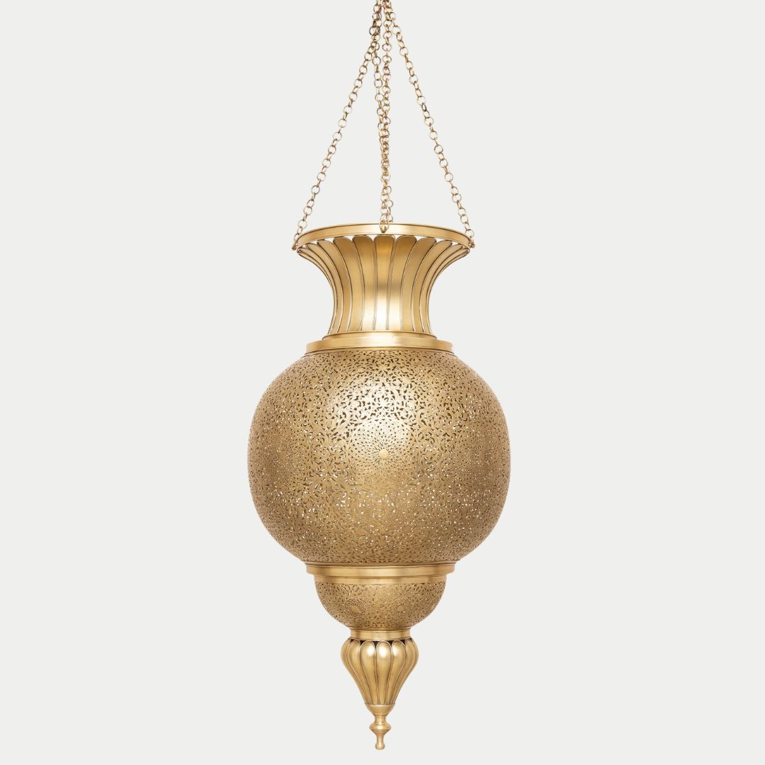 Nora : Fluted Brass Urn Pendant with Scalloped Crown