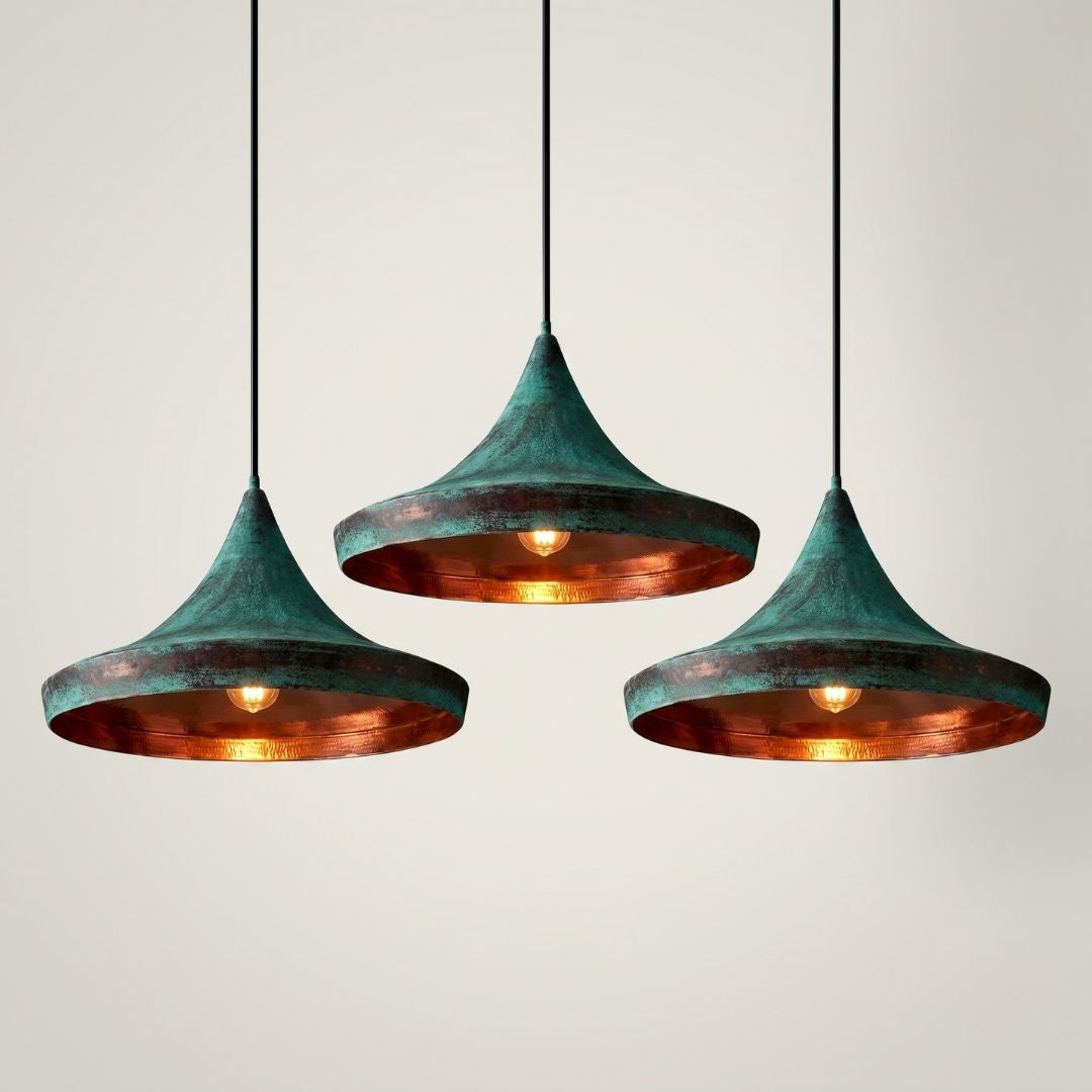 Verdigris Patina and Hammered Copper Pendant Light
