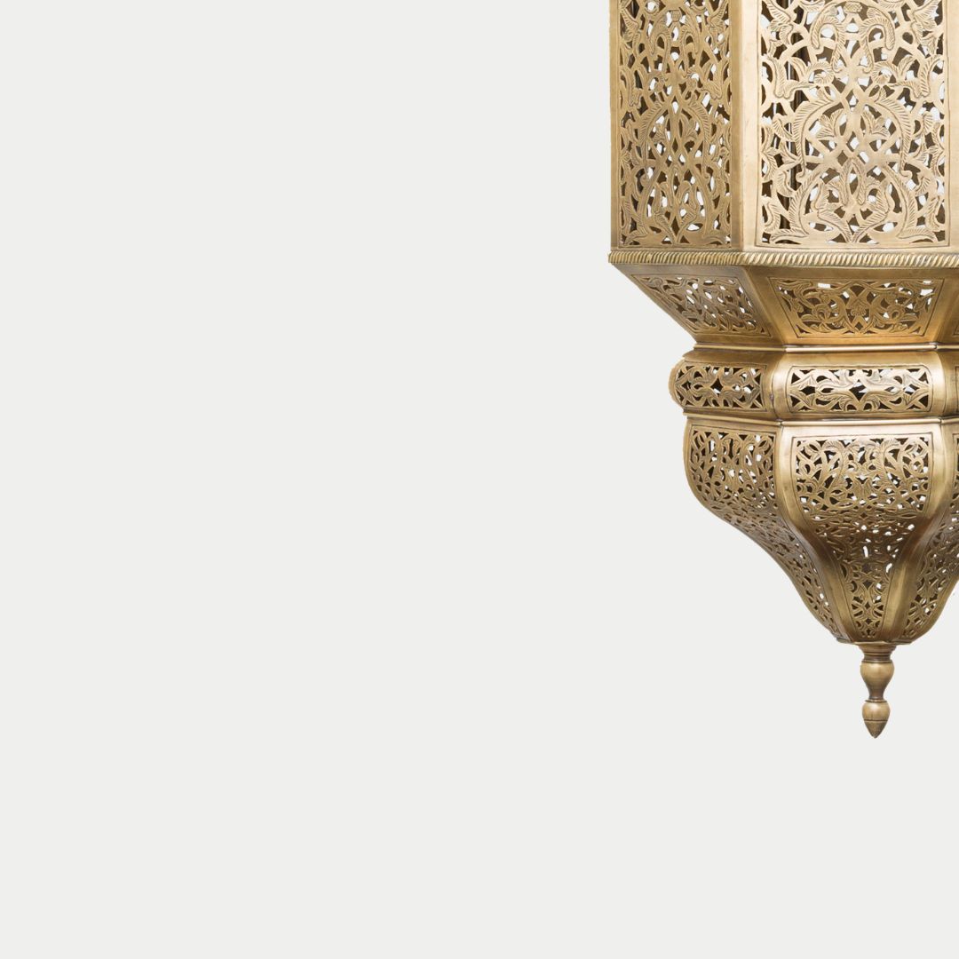 Raefat : Hand-Pierced Brass Hexagonal Lantern
