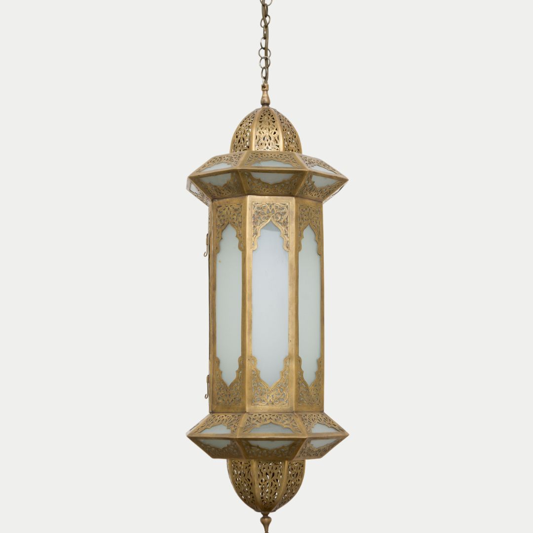Rahaf : Artisanal Moroccan Brass & Frosted Glass Lantern