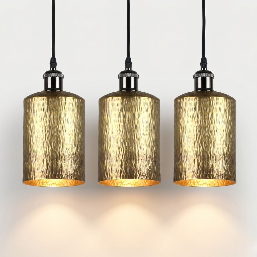 Hand-Hammered Brass Cylinder Pendant Light
