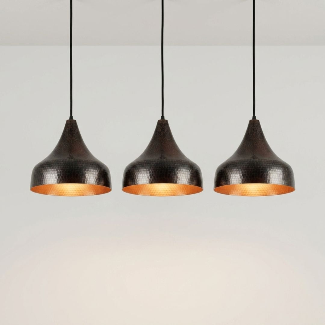 Hand-Hammered Dark Bronze & Copper Bell Pendant