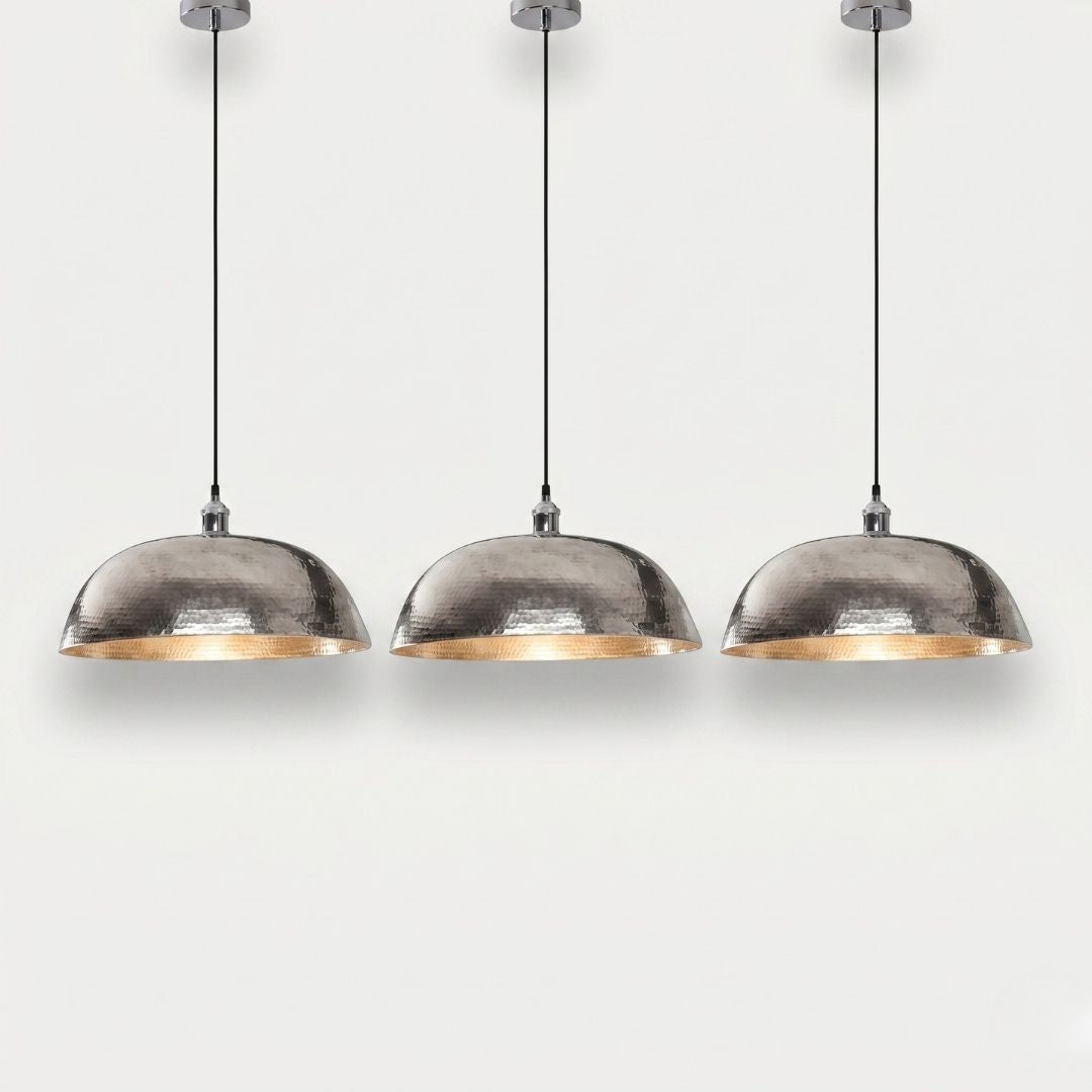 Hand-Hammered Silver Dome Pendant Light