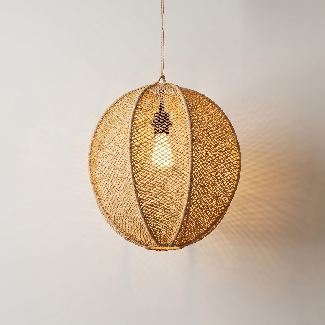Artisanal Woven Raffia Orb Pendant Light