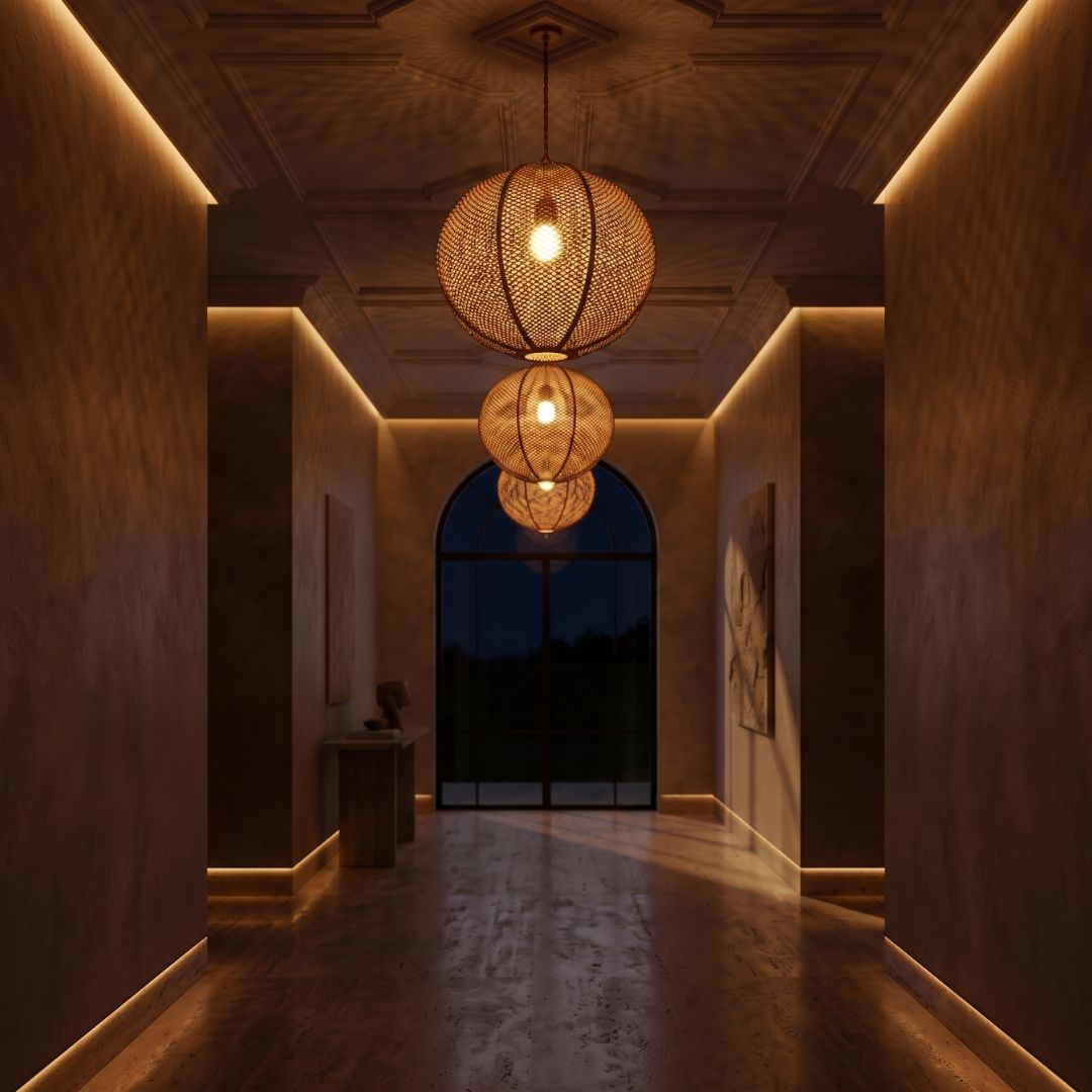 Artisanal Woven Raffia Orb Pendant Light