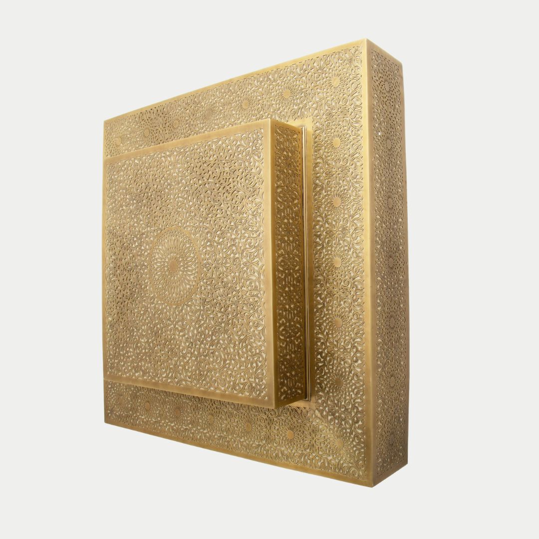 Assife : Hand-Engraved Moroccan Brass Square Flush Mount Ceiling Light