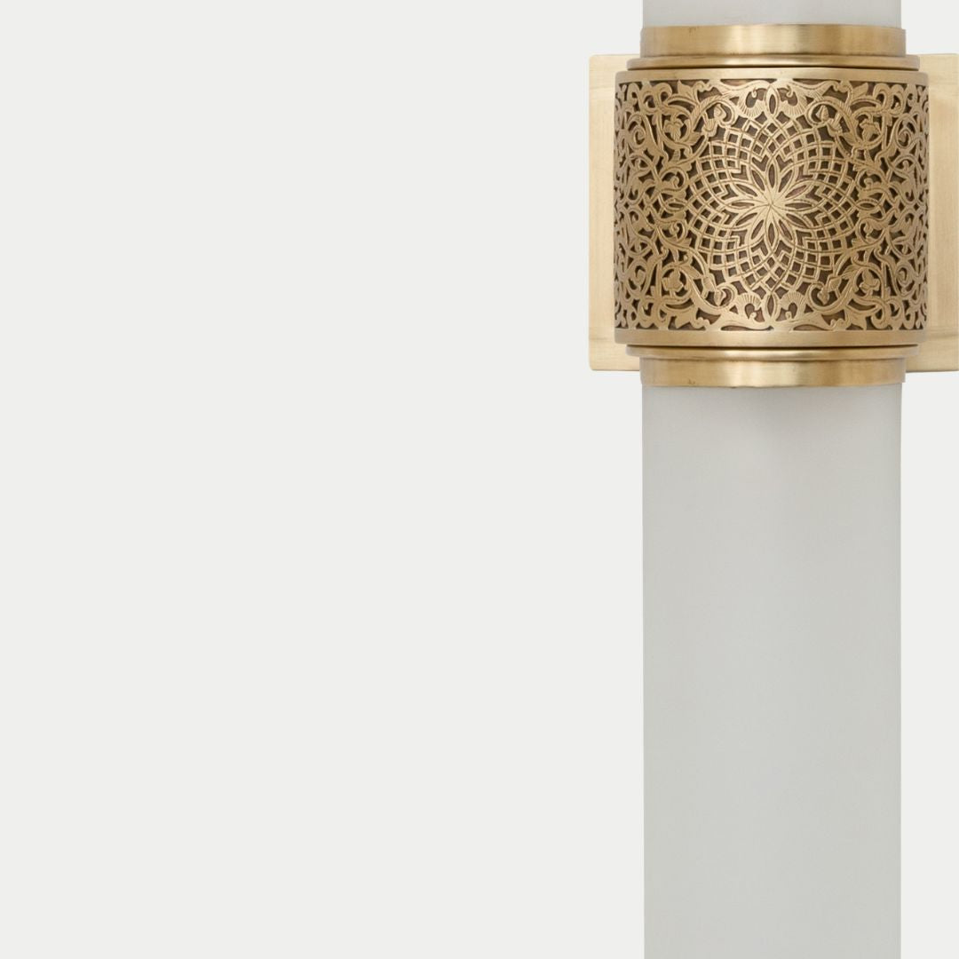 Hand-Etched Brass & Frosted Glass Pillar Sconce