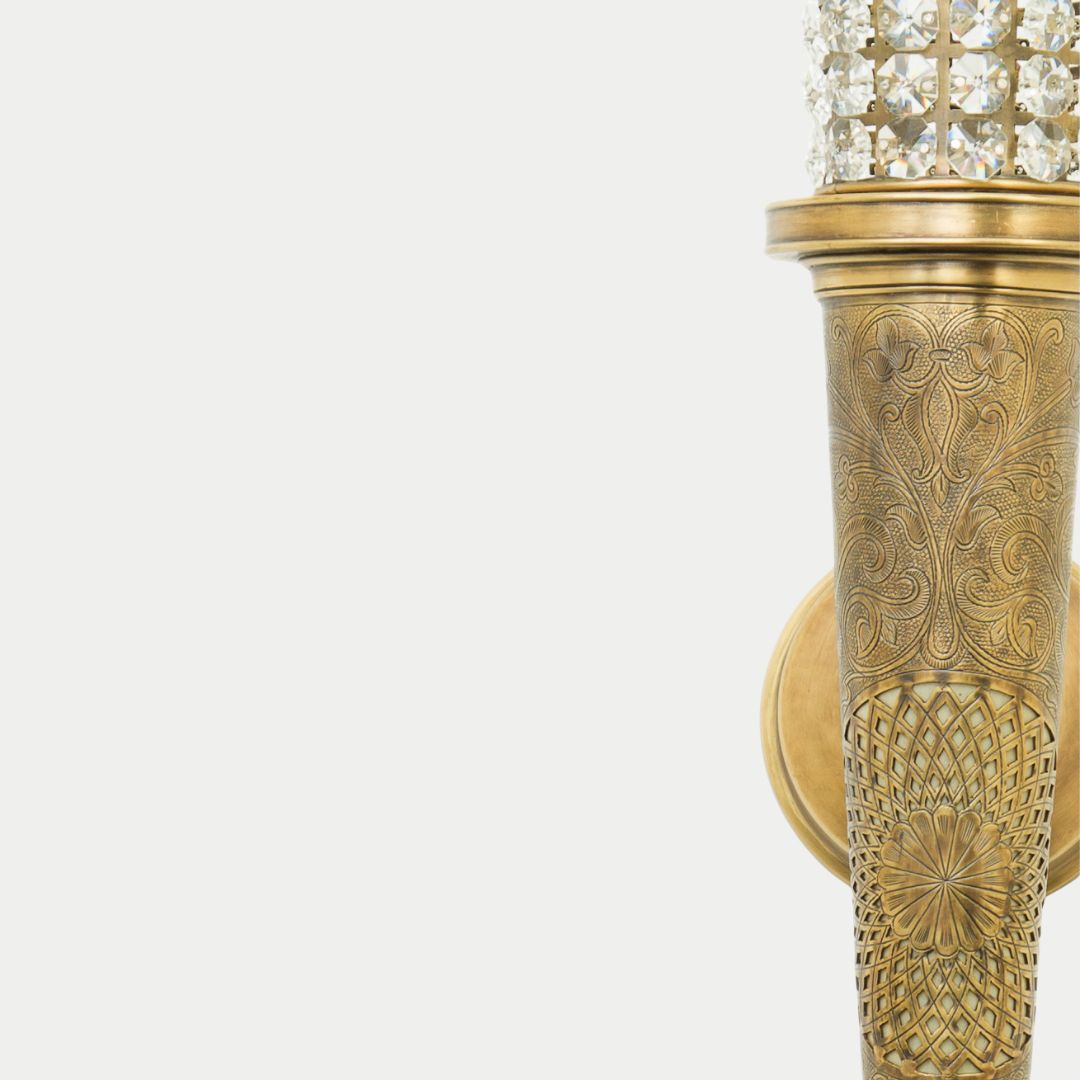 Hand-Engraved Brass & Crystal look Wall Light