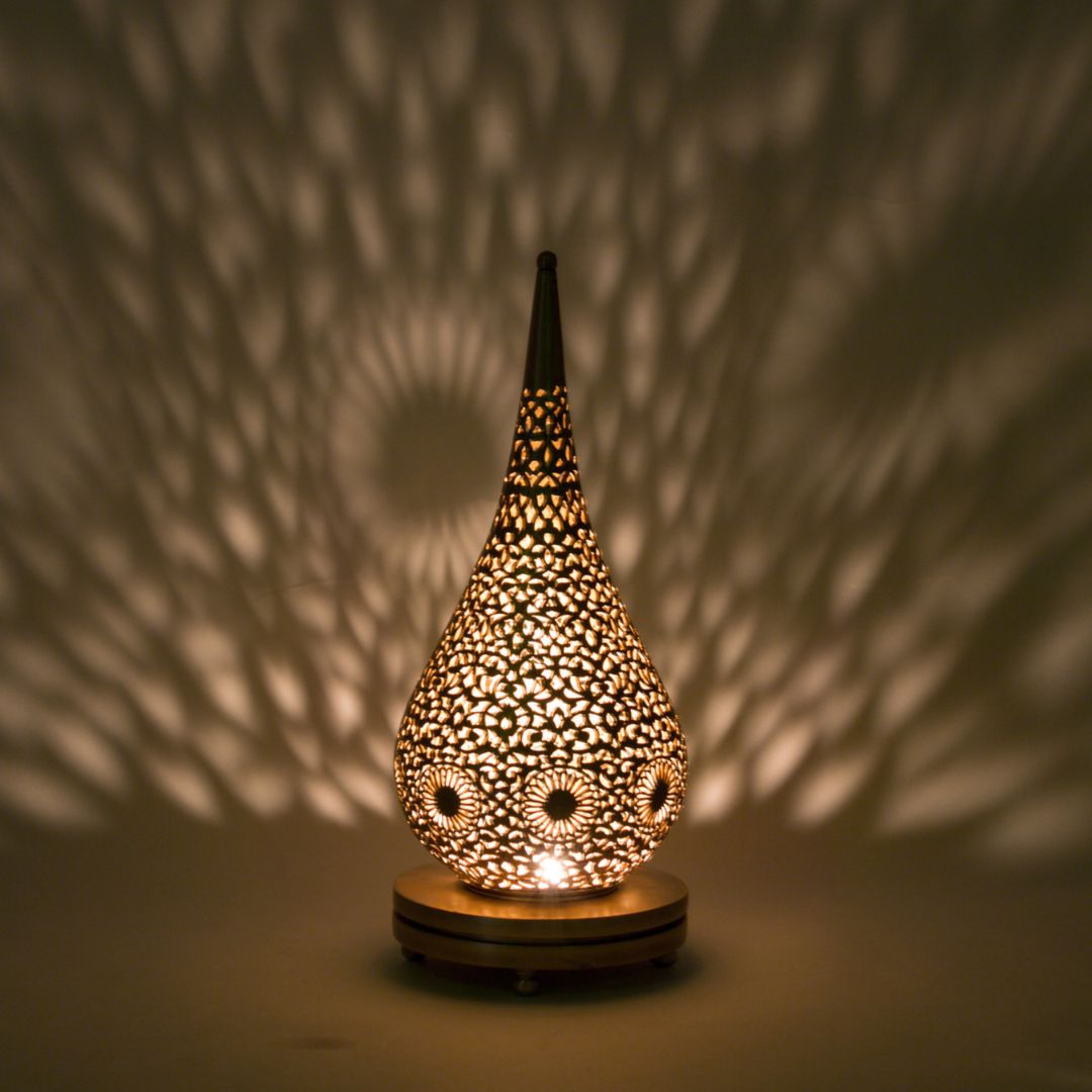 Hand-Etched Brass Teardrop Lamp