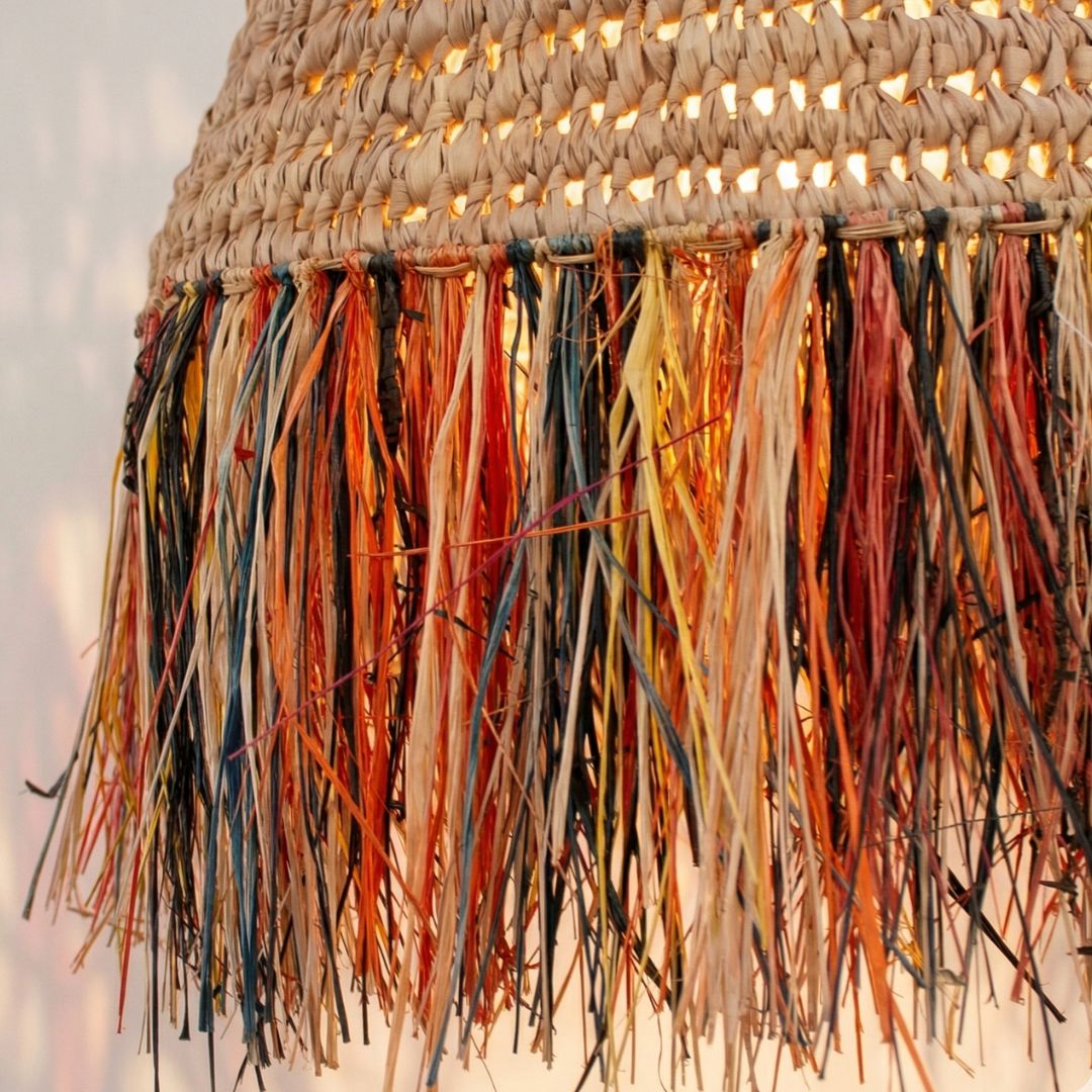 The Bazaar Raffia Cone Pendant – Multi-Color Fringe