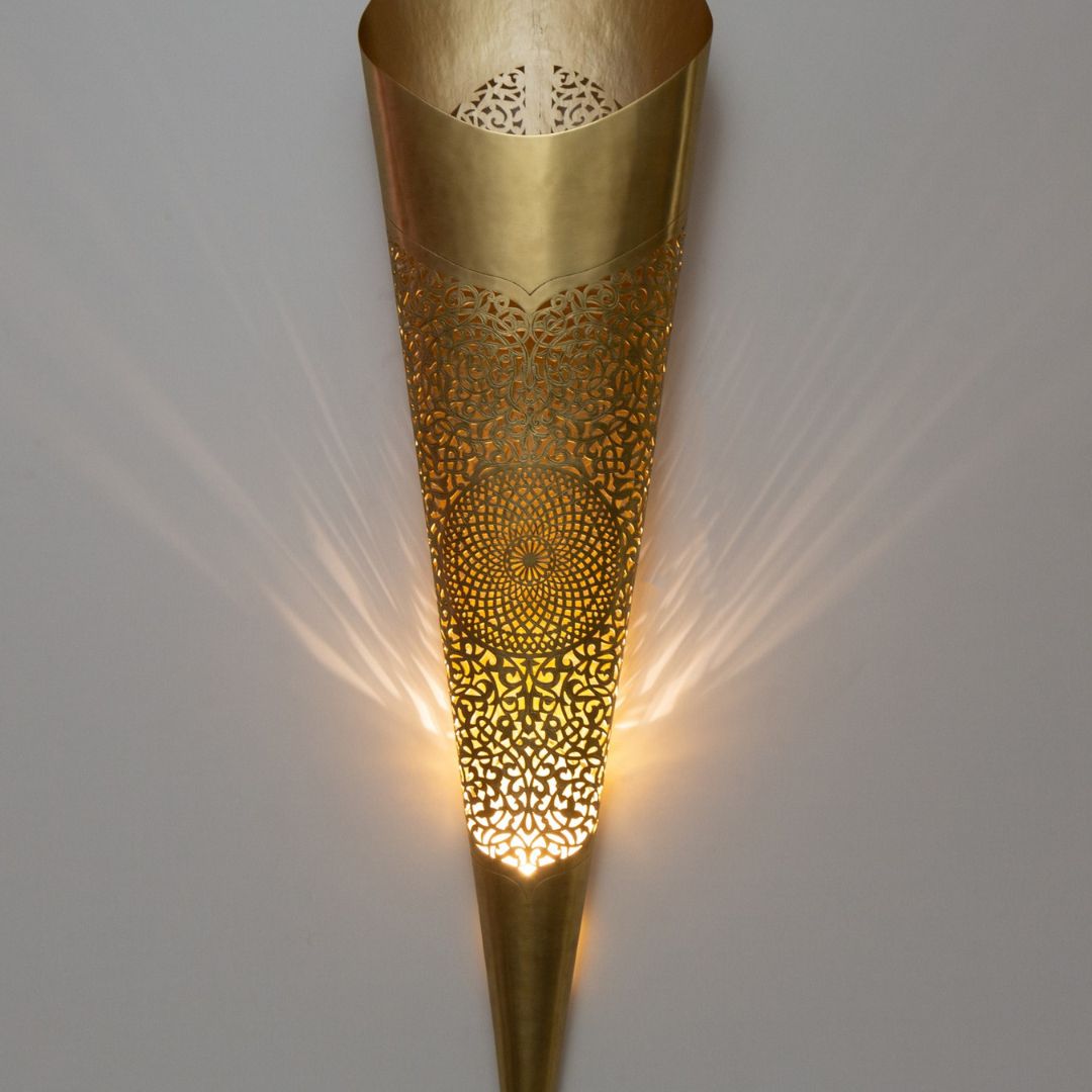 Hand-Etched Brass Torch Sconce