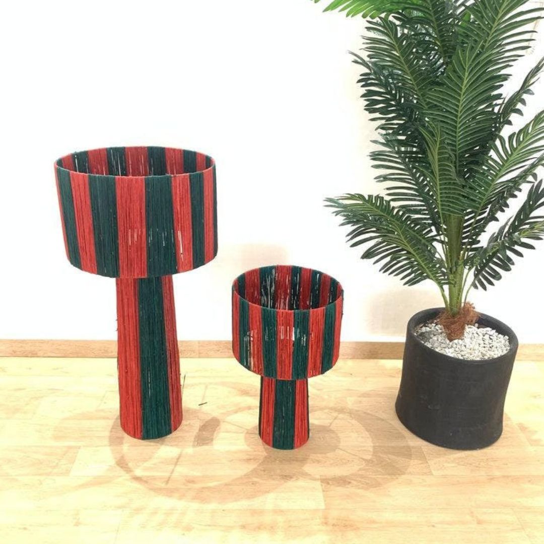 Hand-Woven Raffia Pedestal Table Lamp