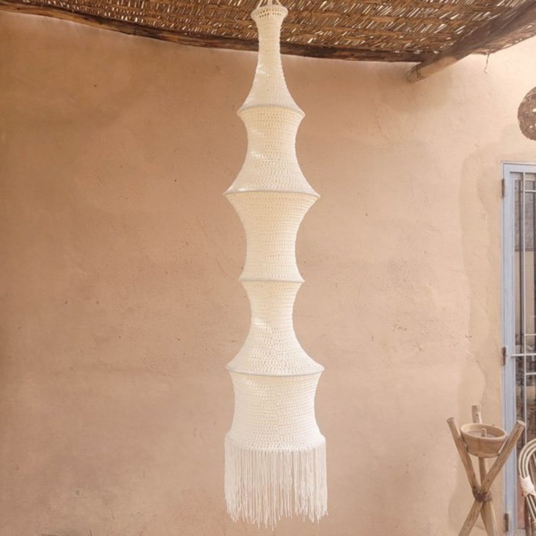 Hand-Crocheted Tiered Pendant Light - Natural Fiber