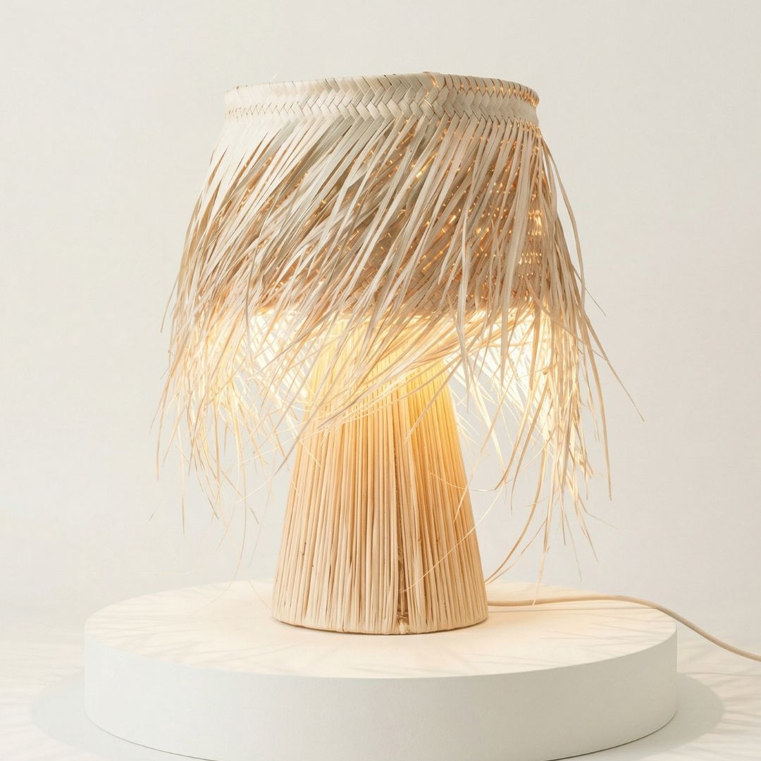 Hand-Woven Raffia Pedestal Table Lamp