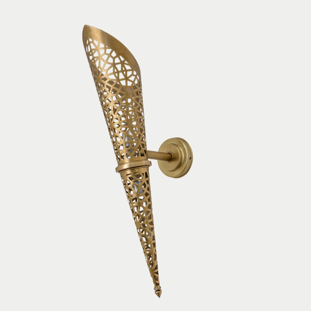 Geometric Lattice Brass Torch Sconce