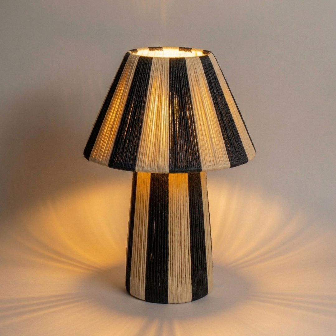 Hand-Woven Raffia Pedestal Table Lamp