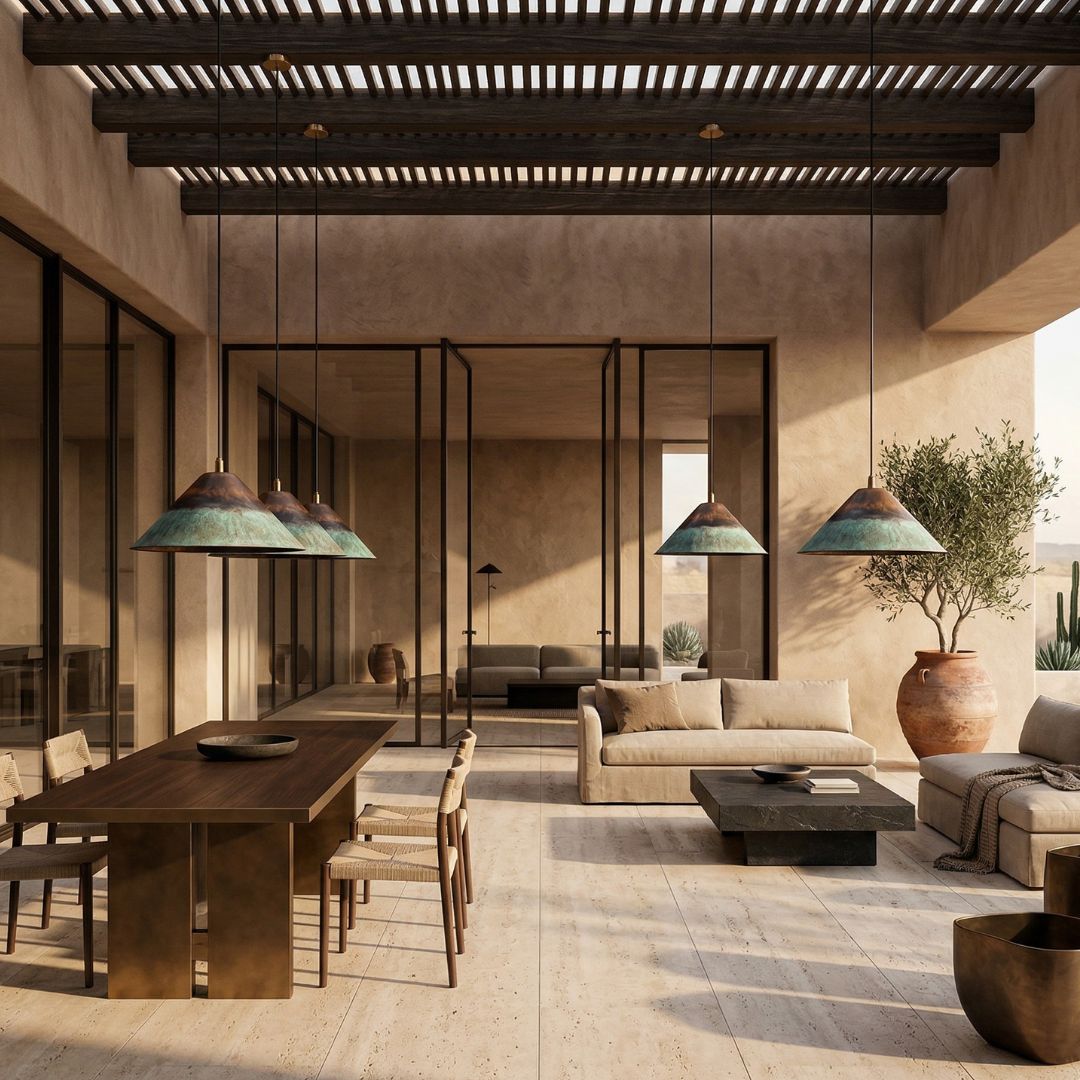 Artisan Hammered Copper Pendant – Verdigris Patina Edition