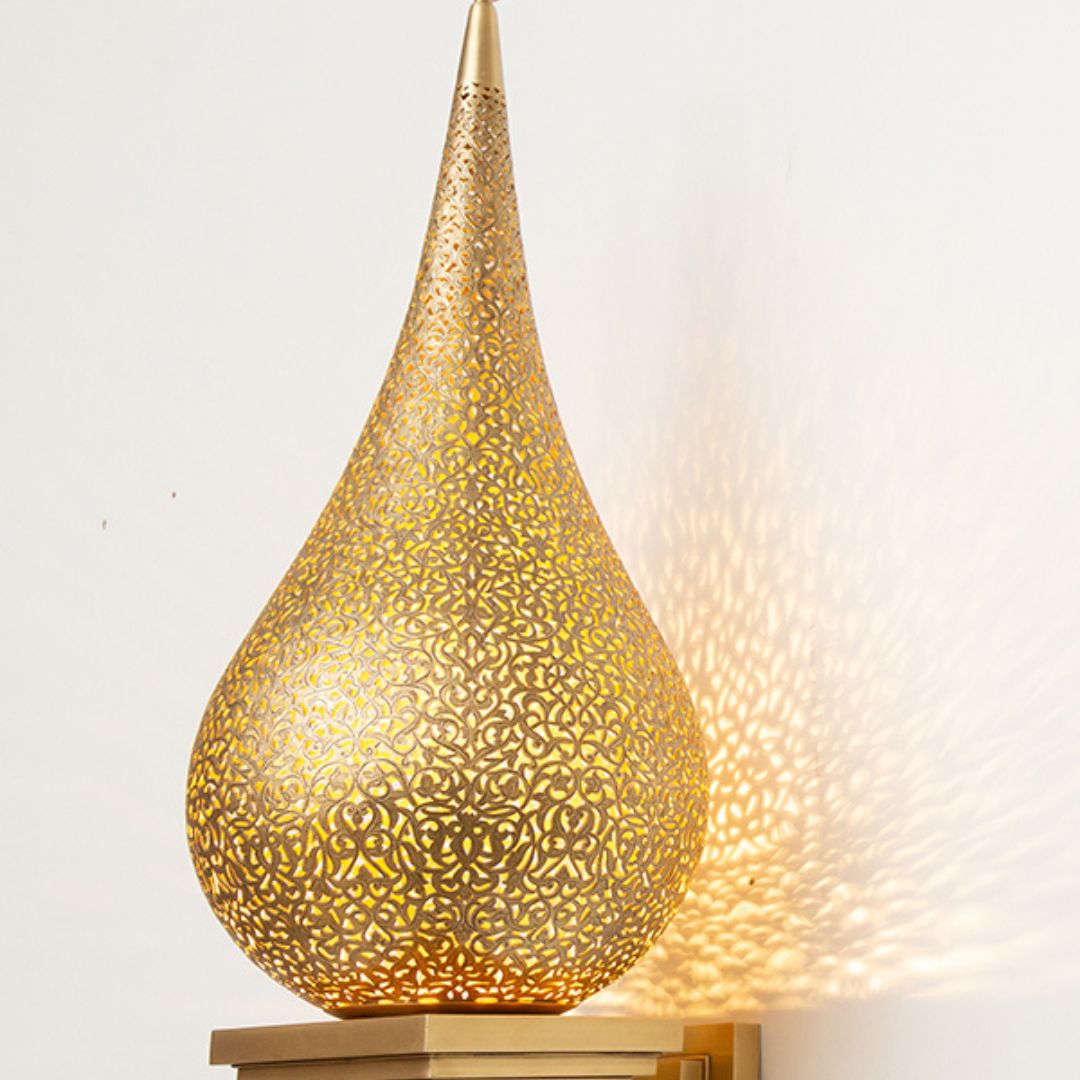 Hand-Etched Brass Teardrop Table Lamp